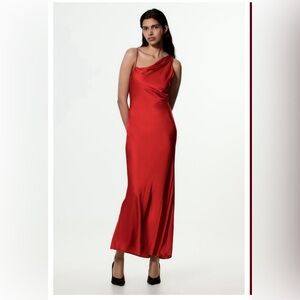 Zara ZW COLLECTION Red Satin Effect Maxi Dress. Size L,